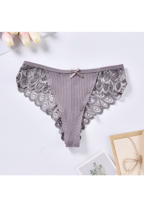 Intica - Stringi koronkowe na specjalne okazje Reinie. Kolor: szary. Materiał: koronka. Wzór: aplikacja, koronka