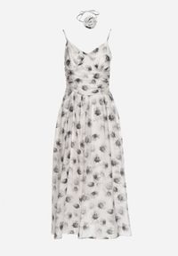 Born2be - Biała Rozkloszowana Sukienka w Florystyczny Print z Chokerem Różą Jomeria. Okazja: na co dzień. Typ kołnierza: dekolt w kształcie V. Kolor: biały. Długość rękawa: krótki rękaw. Wzór: nadruk. Styl: casual #6