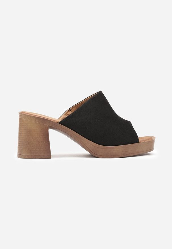 Renee - Czarne Klapki na Słupku w Stylu Basic Zorinea. Okazja: na co dzień. Kolor: czarny. Materiał: jeans. Sezon: lato, wiosna. Obcas: na słupku. Styl: elegancki, casual
