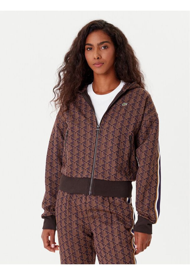 Lacoste Bluza SF7606 Brązowy Regular Fit. Kolor: brązowy. Materiał: syntetyk