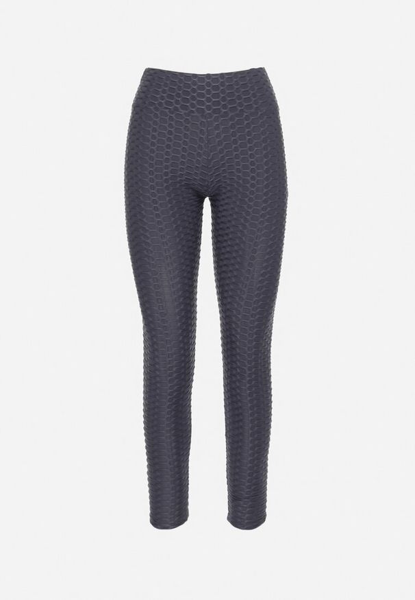 Born2be - Ciemnoszare Legginsy Sportowe z Elastyczną Gumką i Tłoczonym Wzorem Ardisa. Okazja: na co dzień. Kolor: szary. Styl: sportowy