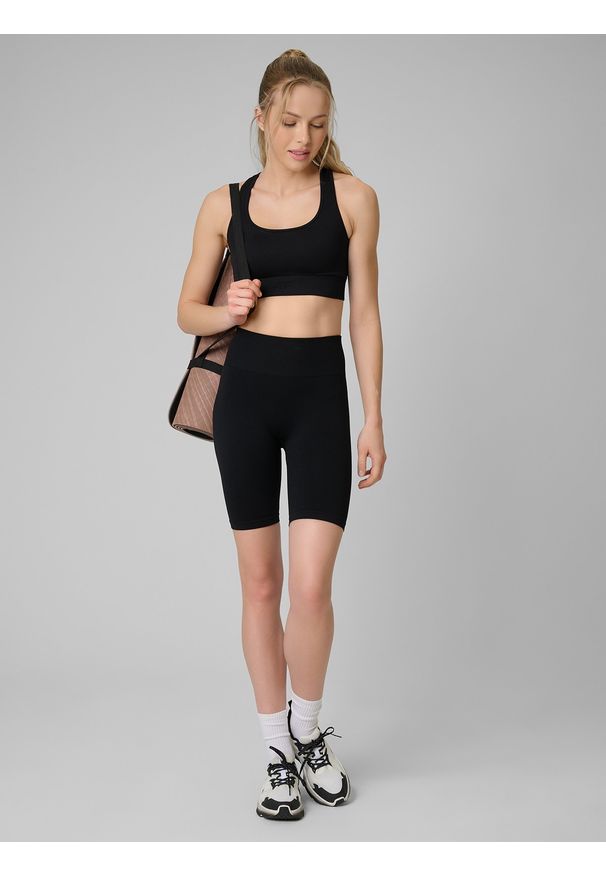 4f - 4F Legginsy kolarki treningowe bezszwowe damskie - czarne XS/S. Stan: podwyższony. Kolor: czarny. Materiał: materiał. Sport: fitness