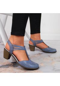 Sandały skórzane damskie na gumki Rieker 40988-12 niebieskie. Kolor: niebieski. Materiał: skóra #4