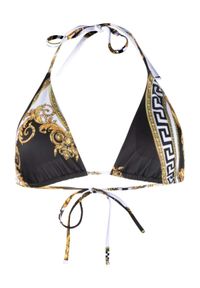 VERSACE - Top od bikini z wzorem Barocco. Kolor: czarny. Materiał: materiał