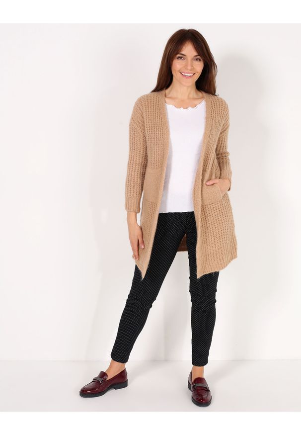 Unisono - NIEZAPINANY SWETER 16-12131 BEIGE. Materiał: wełna, wiskoza, akryl, poliamid