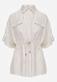 Renee - Jasnobeżowa Koszula Typu Nietoperz Utility z Lnem i Wiskozą z Wiązaniem w Talii Fyserynore. Kolor: beżowy. Materiał: wiskoza, len. Sezon: lato #5