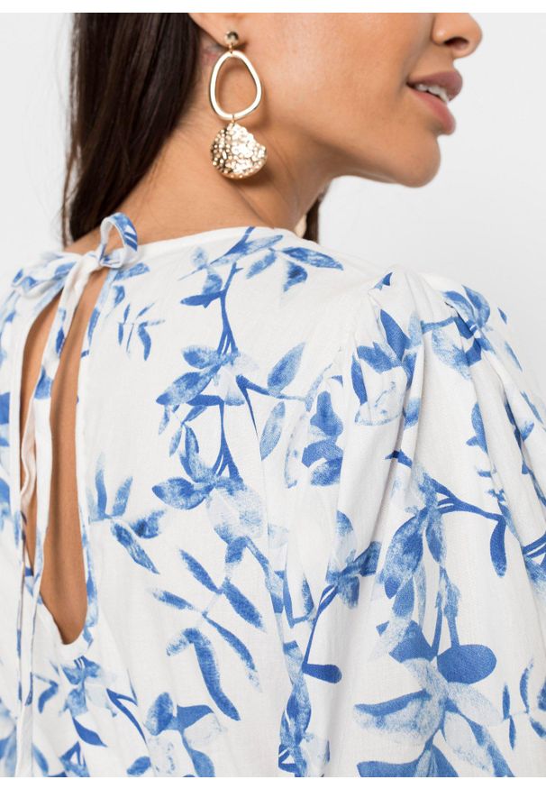 bonprix - Sukienka mini z czystej bawełny. Kolor: biały. Materiał: bawełna. Wzór: nadruk. Sezon: lato. Długość: mini