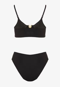 Renee - Czarne Bikini Majtki Figi i Biustonosz Ozdobiony Metaliczną Aplikacją Kinniela. Kolor: czarny. Wzór: aplikacja