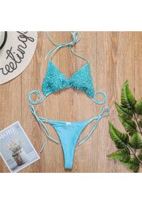 Intica - Bikini wiązane regulowane na plażę i basen Gorana. Kolor: niebieski. Materiał: materiał