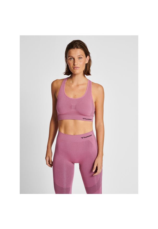Damski bezszwowy biustonosz sportowy Hummel Shaping. Kolor: różowy. Sport: fitness