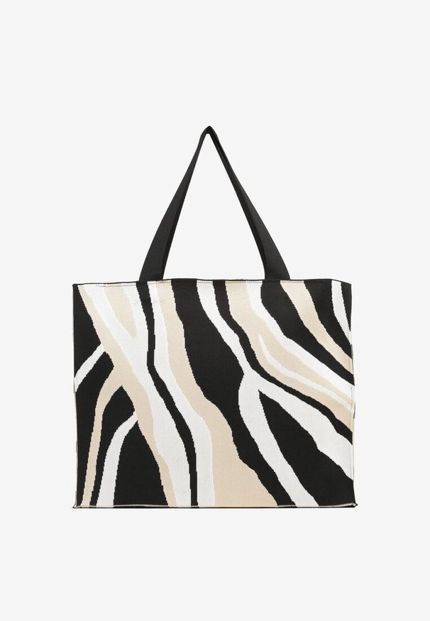 Renee - Beżowa Torebka Shopper w Nieregularne Paski Salinira. Kolor: beżowy. Wzór: paski. Styl: elegancki