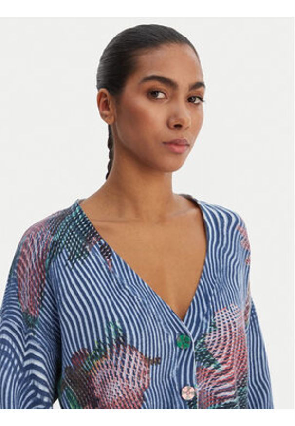 Desigual Kardigan 26SWJF19 Niebieski Regular Fit. Kolor: niebieski. Materiał: bawełna