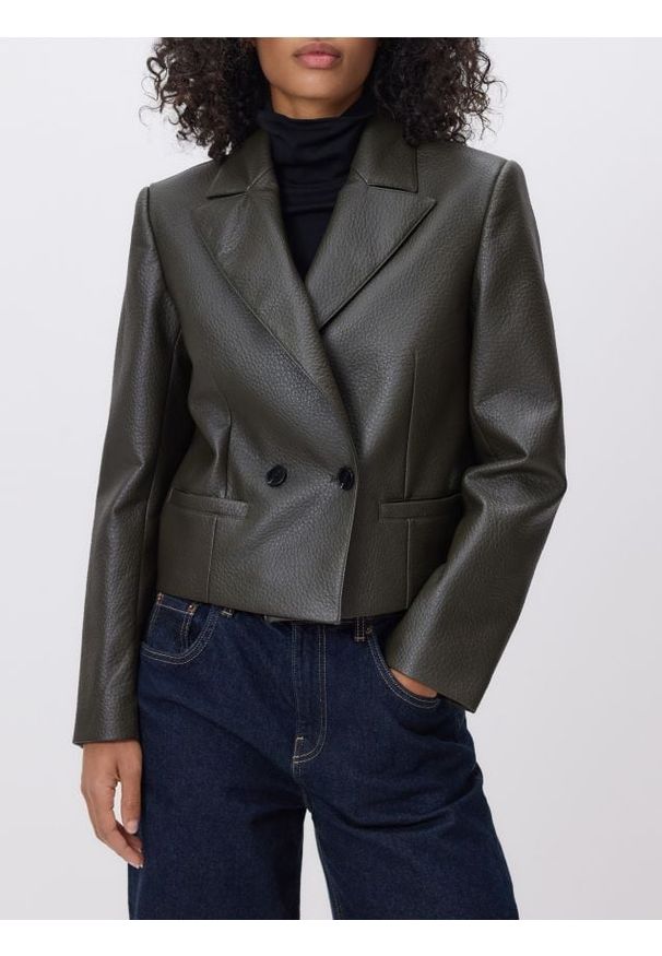 Reserved - Marynarka z imitacji skóry - jasny zielony. Kolor: zielony. Materiał: skóra