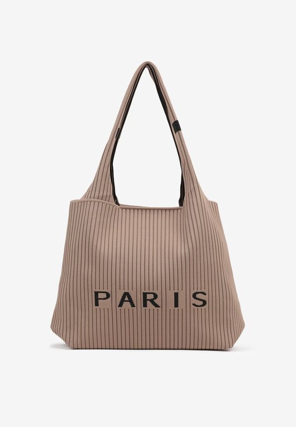 Renee - Beżowa Tłoczona Torebka Typu Shopper Saliaria. Kolor: beżowy. Materiał: z tłoczeniem. Styl: biznesowy, klasyczny, elegancki, casual