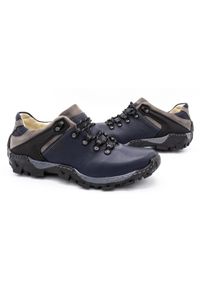KENT Męskie buty trekkingowe 116 granatowe niebieskie. Okazja: na co dzień. Zapięcie: pasek. Kolor: niebieski. Materiał: jeans, skóra. Wzór: paski. Sezon: wiosna, jesień, lato #2