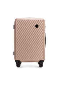 Wittchen - Średnia walizka z ABS-u w ukośne paski pudrowy róż. Kolor: różowy. Materiał: guma. Wzór: paski. Styl: elegancki