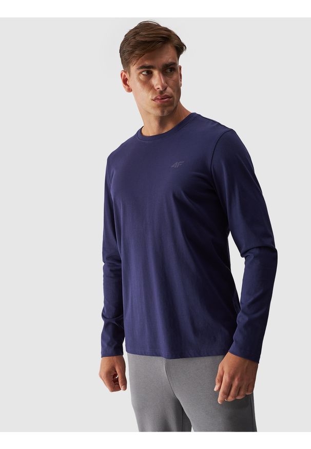 4f - 4F Longsleeve regular gładki męski - granatowy XXL. Okazja: na co dzień. Kolor: niebieski. Materiał: bawełna, jersey, dzianina. Długość rękawa: długi rękaw. Długość: długie. Wzór: gładki. Styl: sportowy, casual