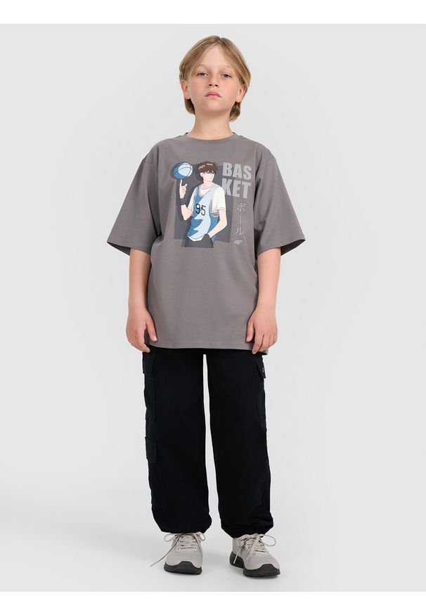 4f - 4F Spodnie casual cargo chłopięce - czarne 128 (7-8 lat). Okazja: na co dzień. Kolor: czarny. Materiał: tkanina, bawełna. Sezon: lato. Styl: casual