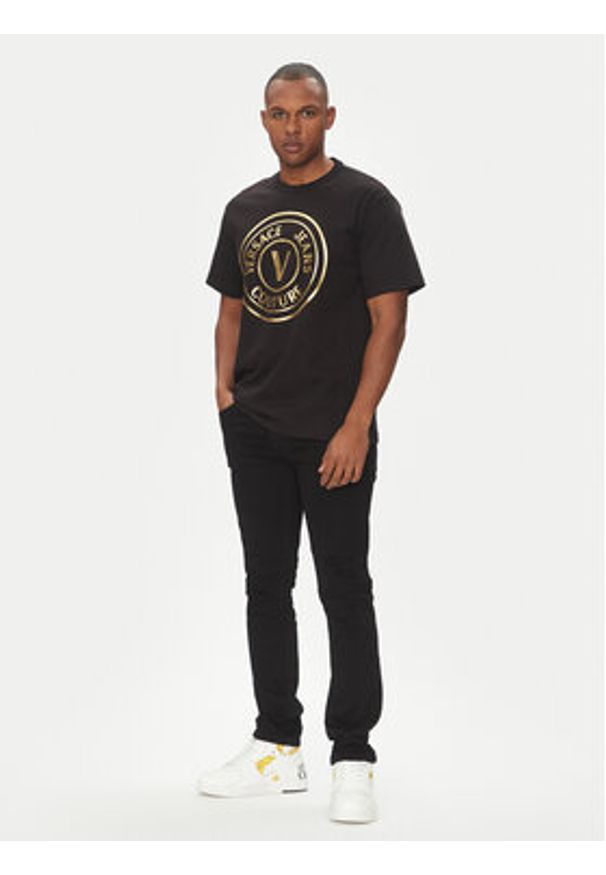 Versace Jeans Couture T-Shirt 78GAHT01 Czarny Regular Fit. Kolor: czarny. Materiał: bawełna