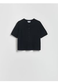 Reserved - Wełniany kardigan - czarny. Kolor: czarny. Materiał: wełna #1