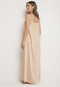 Born2be - Beżowa Rozkloszowana Sukienka z Elastyczną Górą Revielle. Okazja: na co dzień. Kolor: beżowy. Długość rękawa: na ramiączkach. Typ sukienki: rozkloszowane. Styl: casual, klasyczny #4