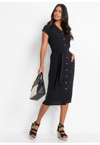 bonprix - Sukienka koszulowa z wiązanym paskiem. Kolor: czarny. Typ sukienki: koszulowe #3