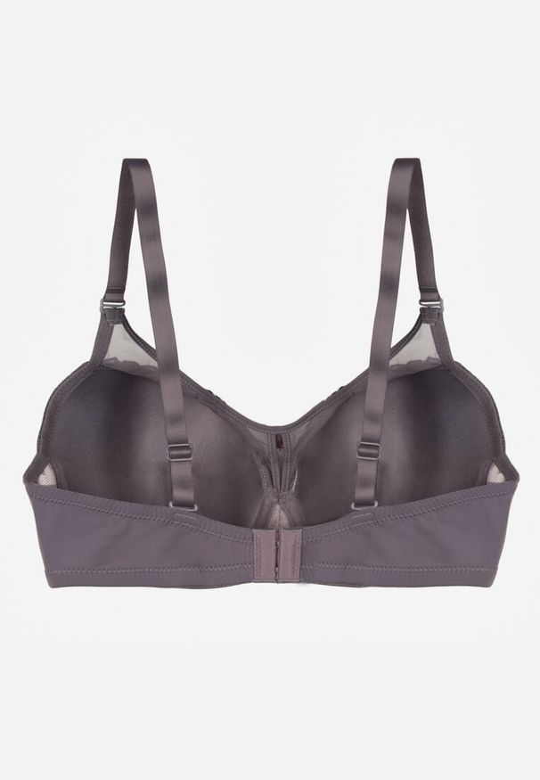 Born2be - Szaro-Różowy Biustonosz z Koronką i Transparentną Wstawką Heliphine. Kolor: szary. Materiał: koronka. Wzór: koronka