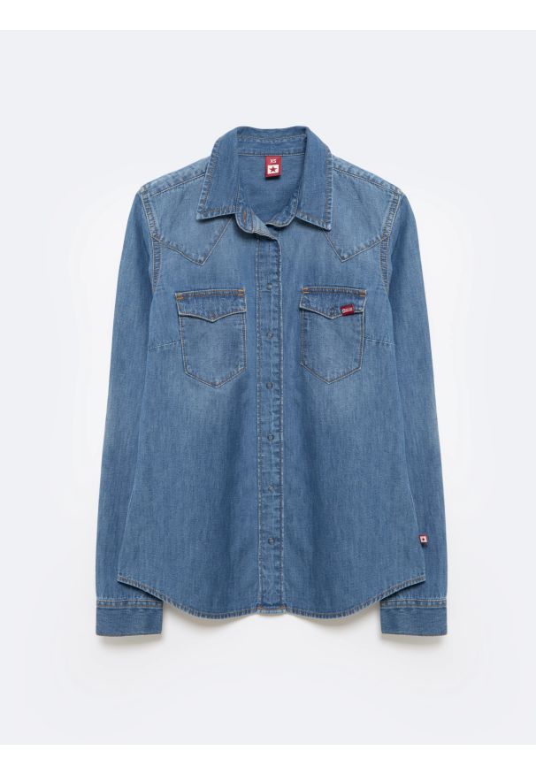 Big-Star - Koszula damska jeansowa slim niebieska Norra 236. Okazja: na co dzień. Kolor: niebieski. Materiał: jeans. Styl: elegancki, casual