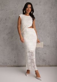 Renee - Beżowa Wieczorowa Sukienka z Koronki z Asymetrycznym Wycięciem w Talii Kalimeia. Okazja: na imprezę. Kolor: beżowy. Materiał: koronka. Wzór: koronka. Typ sukienki: asymetryczne. Styl: wizytowy. Długość: maxi #3