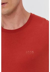 BOSS - Boss T-shirt bawełniany gładki. Okazja: na co dzień. Kolor: czerwony. Materiał: bawełna. Wzór: gładki. Styl: casual