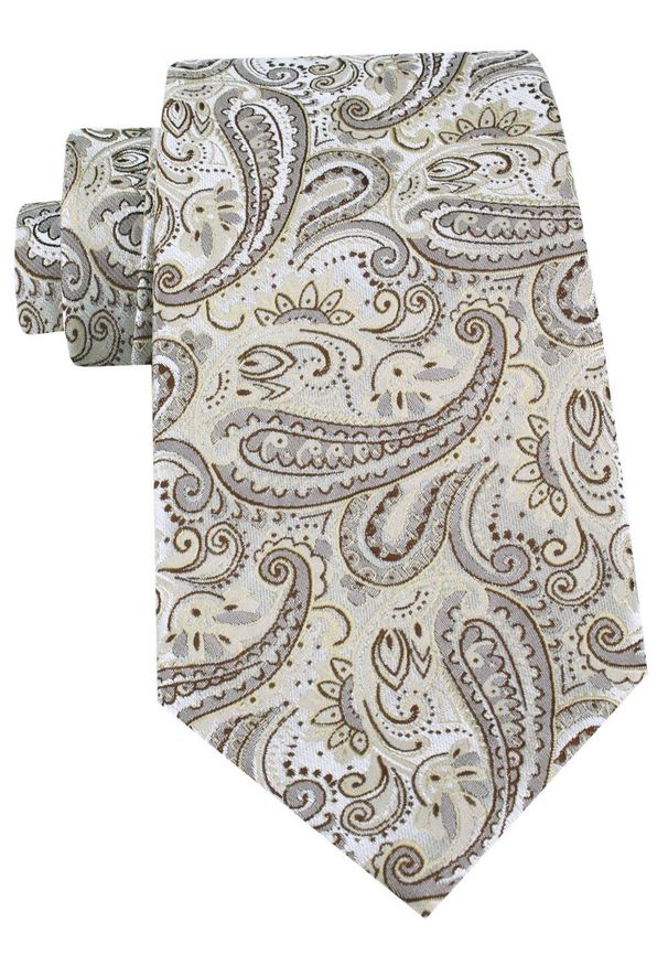 Męski Krawat - Chattier - Kolor Śmietankowy z Wzorem Paisley. Kolor: wielokolorowy, brązowy, beżowy. Materiał: tkanina. Wzór: paisley. Styl: elegancki, klasyczny, wizytowy