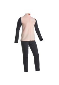 DOMYOS - Dres ciepły do gimnastyki Warmy Zip 100 dla dzieci. Kolekcja: plus size. Kolor: różowy. Materiał: bawełna, materiał, poliester
