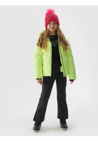 4f - Kurtka narciarska membrana 5000 dziewczęca - żółta. Kolor: zielony. Materiał: tkanina, syntetyk, puch. Wzór: gładki. Sezon: zima. Sport: narciarstwo
