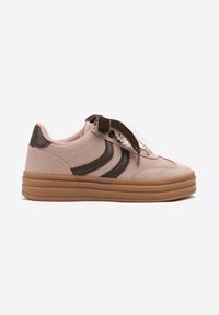 Born2be - Różowe Sneakersy w Stylu Tenisówek na Grubej Podeszwie z Tłoczeniem i Perłami Asortte. Okazja: na co dzień. Kolor: różowy. Materiał: jeans #3