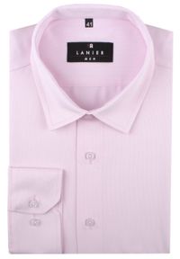 Delikatnie Wyszczuplana (Slim) Męska Koszula - Lanier - Różowa. Kolor: różowy. Materiał: poliester, bawełna. Styl: sportowy, klasyczny #3