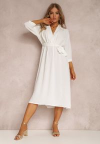 Renee - Biała Sukienka Canopis. Typ kołnierza: dekolt kopertowy. Kolor: biały. Materiał: tkanina, materiał. Typ sukienki: kopertowe. Styl: elegancki. Długość: midi #5