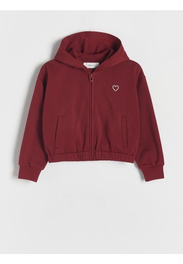 Reserved - Bluza z kapturem - bordowy. Typ kołnierza: kaptur. Kolor: czerwony. Materiał: bawełna, dzianina. Długość: krótkie. Wzór: gładki