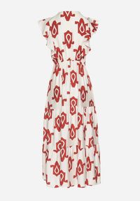 Born2be - Biało-Czerwona Sukienka z Wiskozy Ozdobiona Paskiem z Klamrą i Geometrycznym Wzorem Orivana. Okazja: na co dzień, na imprezę. Typ kołnierza: dekolt w kształcie V. Kolor: czerwony. Materiał: wiskoza. Wzór: geometria, aplikacja. Typ sukienki: proste. Styl: casual, elegancki #7