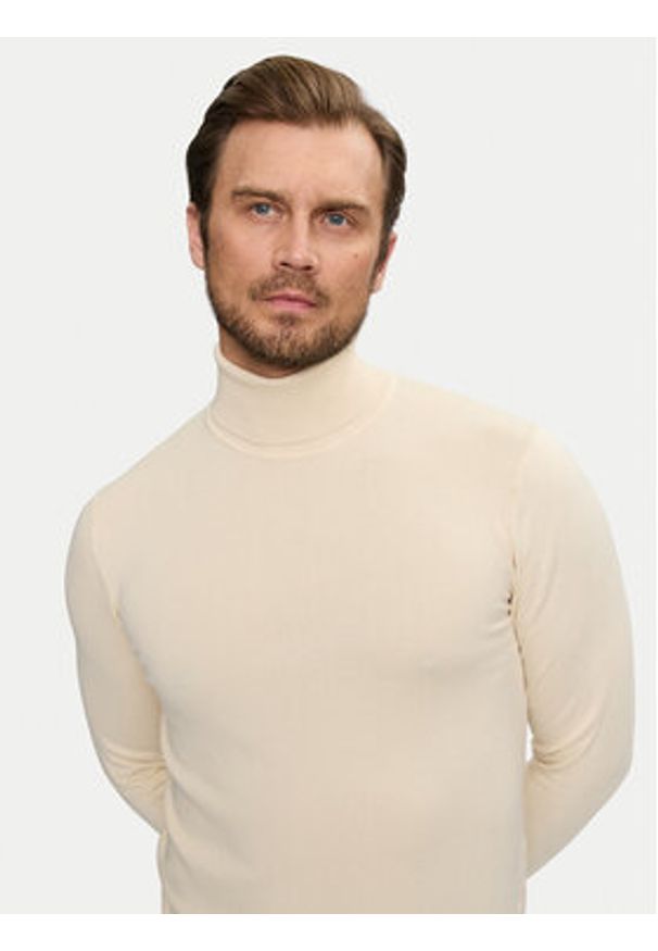 Richmond X Golf Cusma UMA24016LU Beżowy Slim Fit. Typ kołnierza: golf. Kolor: beżowy. Materiał: wiskoza, syntetyk