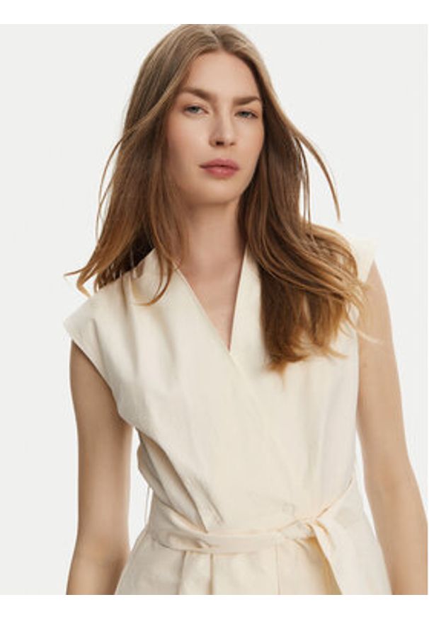 Marella Sukienka codzienna Ossola 2513221172 Écru Regular Fit. Okazja: na co dzień. Materiał: bawełna. Typ sukienki: proste. Styl: casual