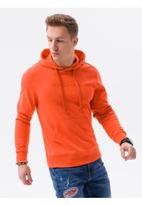 Ombre Clothing - Bluza męska w mocnych kolorach B1351 - pomarańczowa - XXL. Typ kołnierza: kaptur. Kolor: pomarańczowy. Materiał: bawełna, poliester. Wzór: nadruk #4