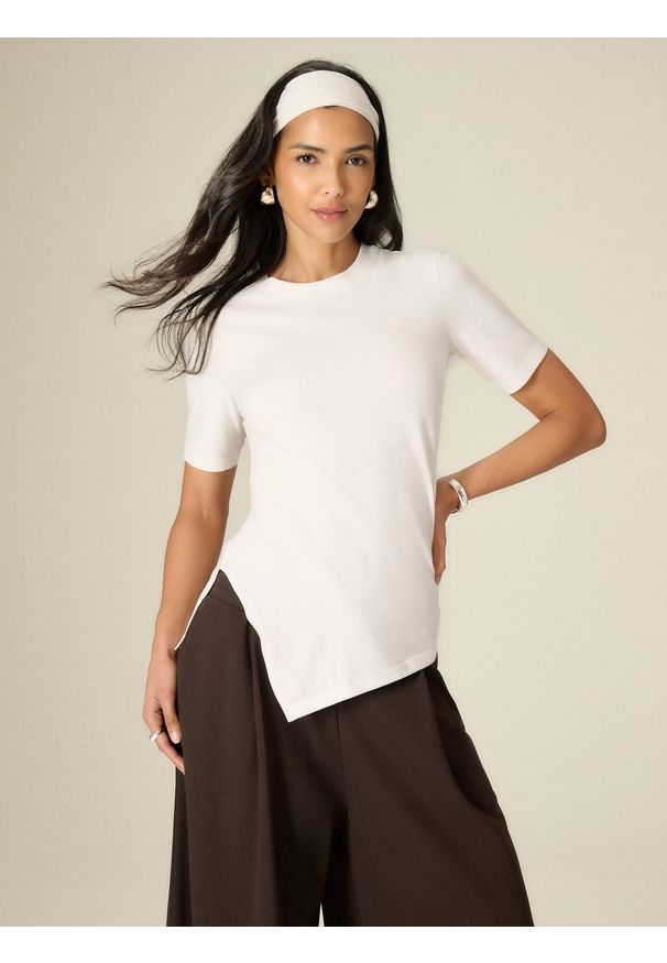 4f - 4F T-shirt regular gładki damski - biały XL. Okazja: na co dzień. Kolor: biały. Materiał: dzianina, materiał, bawełna. Wzór: gładki. Styl: casual, klasyczny