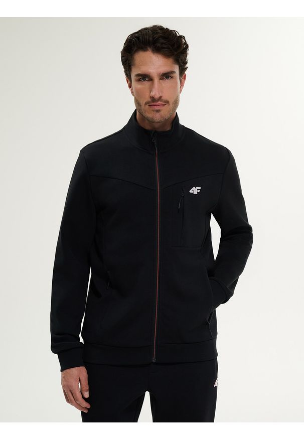 4f - 4F Bluza dresowa regular bez kaptura męska - czarna M. Okazja: na co dzień. Typ kołnierza: bez kaptura. Kolor: czarny. Materiał: dresówka. Styl: casual, sportowy
