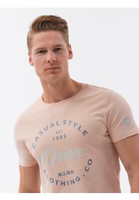 Ombre Clothing - T-shirt męski bawełniany z nadrukiem - jasnoróżowy V3 S1752 - XXL. Kolor: różowy. Materiał: bawełna. Długość rękawa: krótki rękaw. Długość: krótkie. Wzór: nadruk. Styl: klasyczny #6