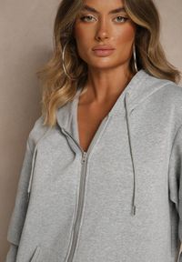 Renee - Szara Bluza Rozpinana z Kapturem z Bawełną Ozdobiona Sznurkami Odiola. Okazja: na co dzień. Typ kołnierza: kaptur. Kolor: szary. Materiał: bawełna. Wzór: aplikacja. Styl: sportowy, casual #4