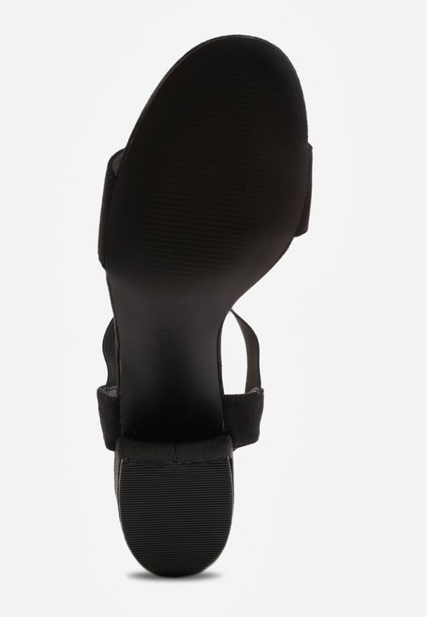 Renee - Czarne Sandały na Kwadratowym Słupku z Imitacji Zamszu Claudie. Okazja: na co dzień. Zapięcie: pasek. Kolor: czarny. Wzór: paski. Materiał: zamsz. Sezon: wiosna. Obcas: na słupku. Styl: casual, elegancki. Wysokość obcasa: średni