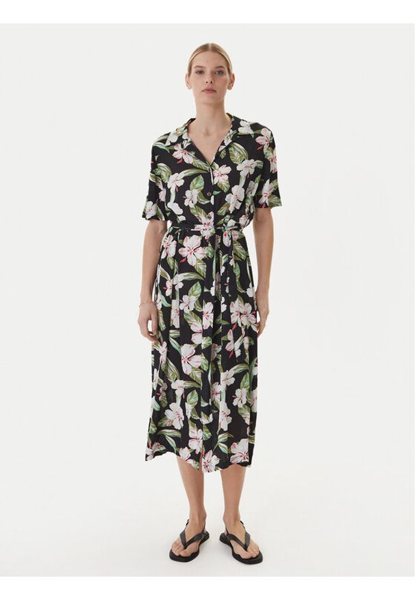 Roxy Sukienka koszulowa Island Escape ERJWD03865 Czarny Regular Fit. Kolor: czarny. Materiał: wiskoza. Typ sukienki: koszulowe