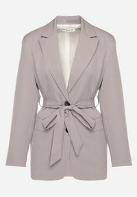 Born2be - Szara Jednorzędowa Marynarka z Paskiem i Usztywnionymi Ramionami Diomella. Okazja: na co dzień. Kolor: szary. Materiał: jeans. Styl: elegancki, casual