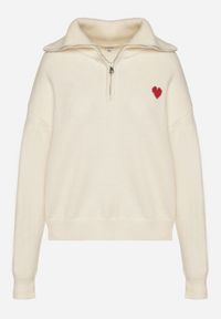 Born2be - Biały Sweter z Bawełną Wiskozą i Wełną Ozdobiony Sercem Monissea. Okazja: na co dzień, do pracy. Kolor: biały. Materiał: wełna, bawełna, wiskoza. Wzór: aplikacja. Styl: casual #4