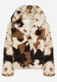 Born2be - Brązowo-Beżowa Kurtka Futerko o Dwurzędowym Kroju Oversize Nevisa. Okazja: na co dzień. Kolor: beżowy. Materiał: futro. Styl: casual, elegancki #2